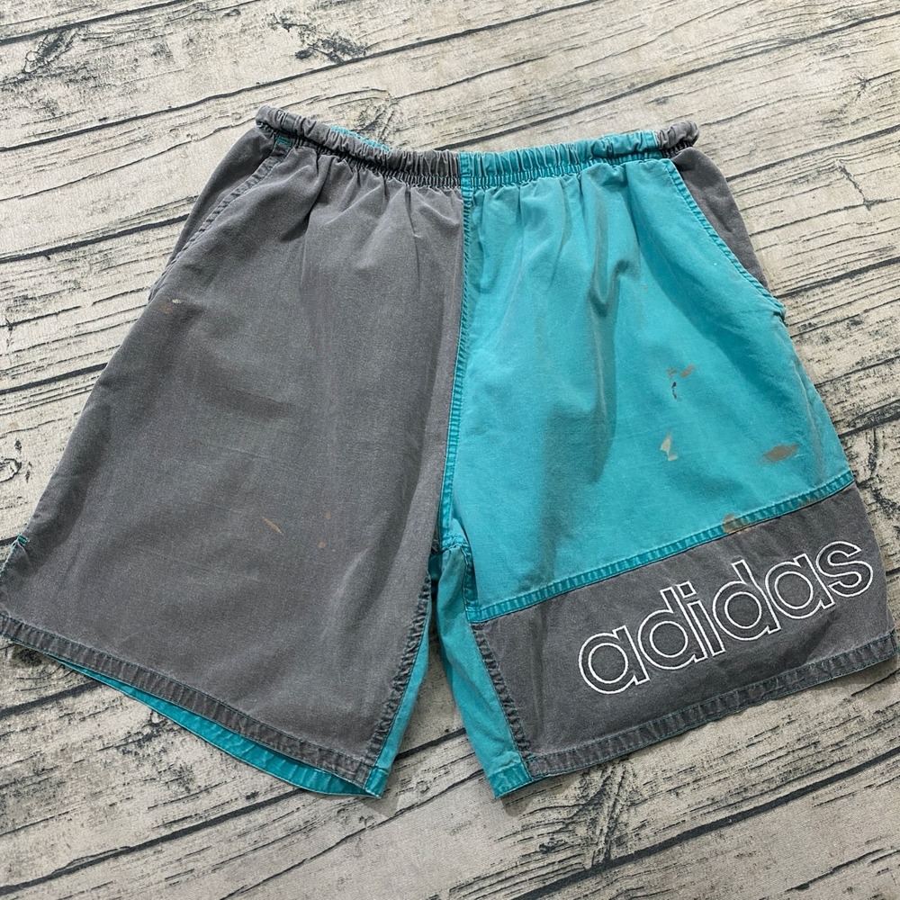 Adidas Mens XL Vtg 80s Colorblock Knit Distressed Spellout Logo Athletic Elastic